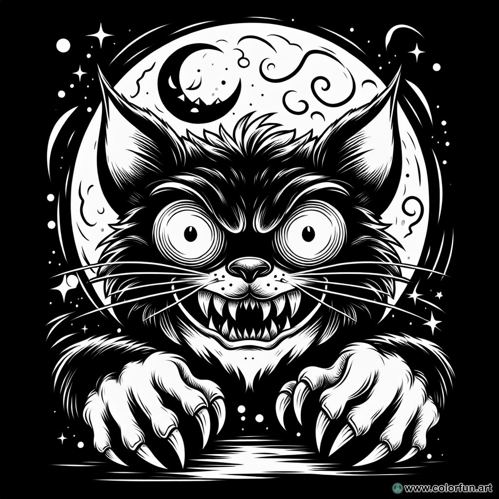 coloring page cartoon cat horror