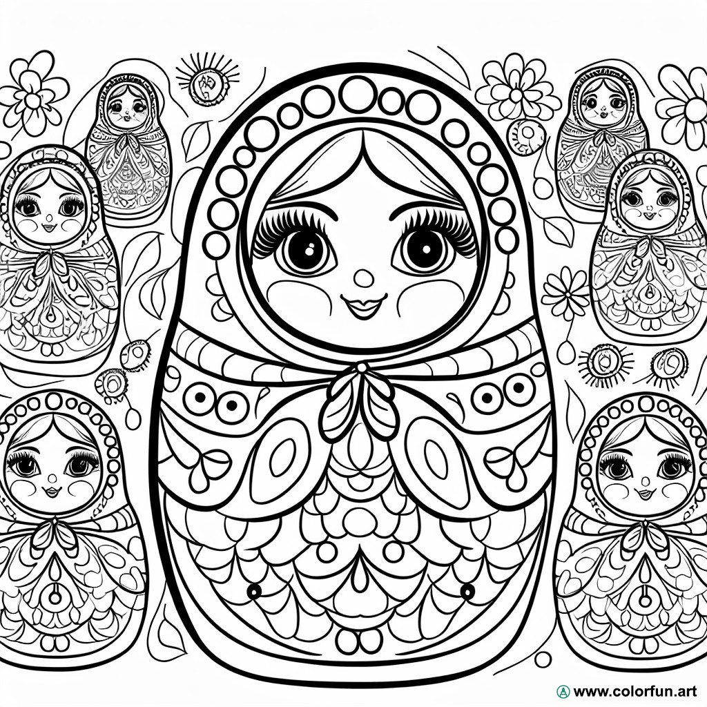 Artistic Russian doll coloring page