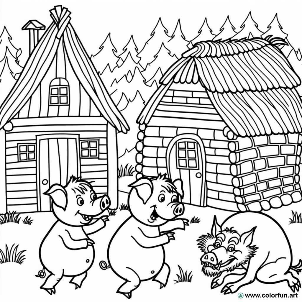 coloring page three little pig wolf