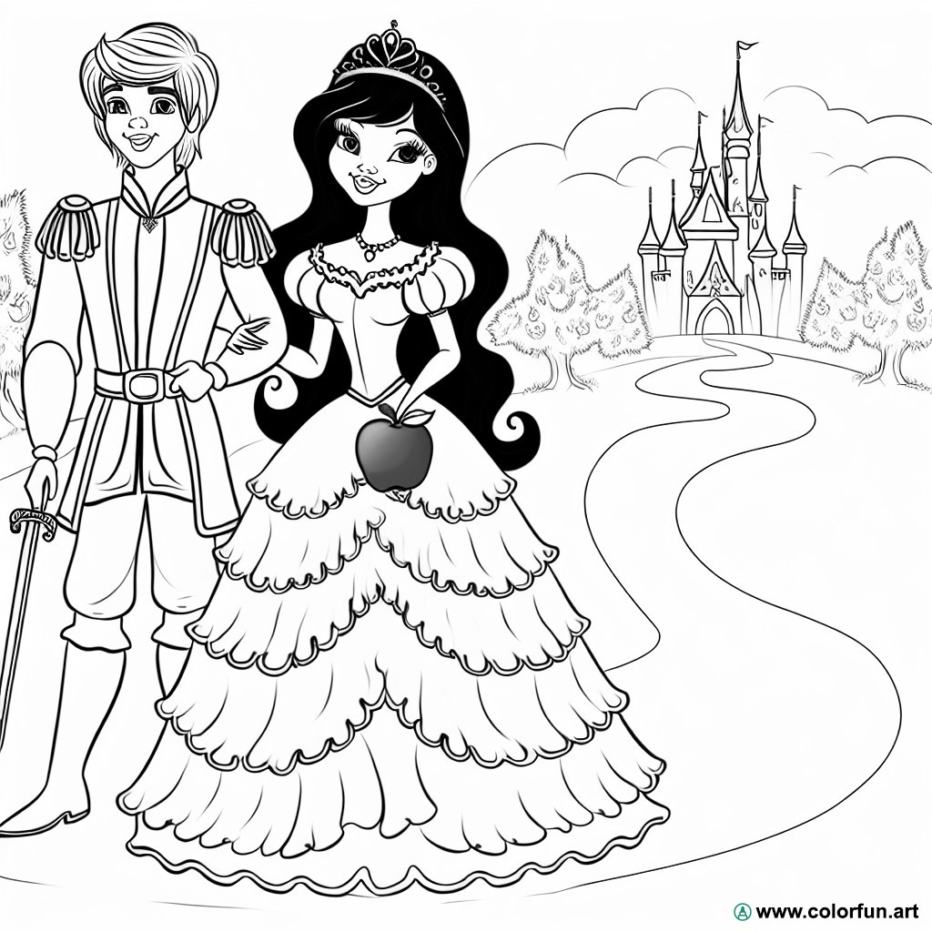 coloring page Snow White and her prince