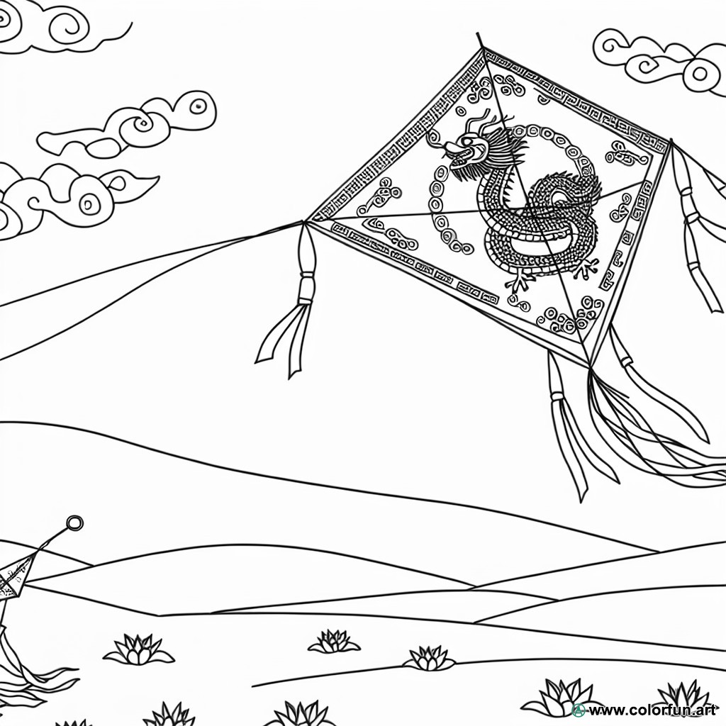 Chinese kite coloring page