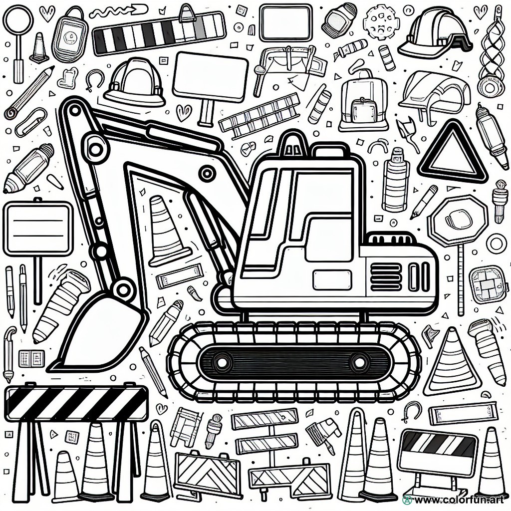 coloring page construction vehicle backhoe
