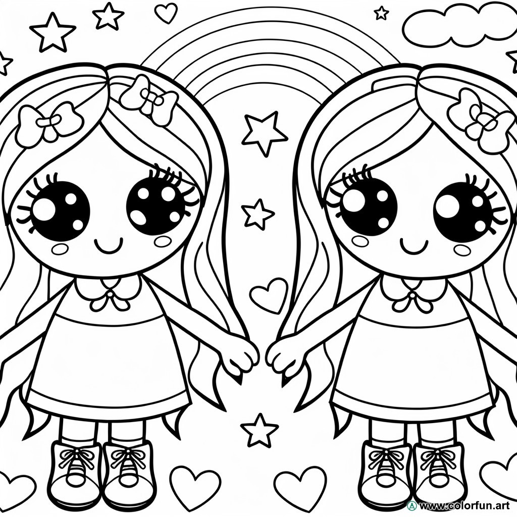 coloring page best friend kawaii