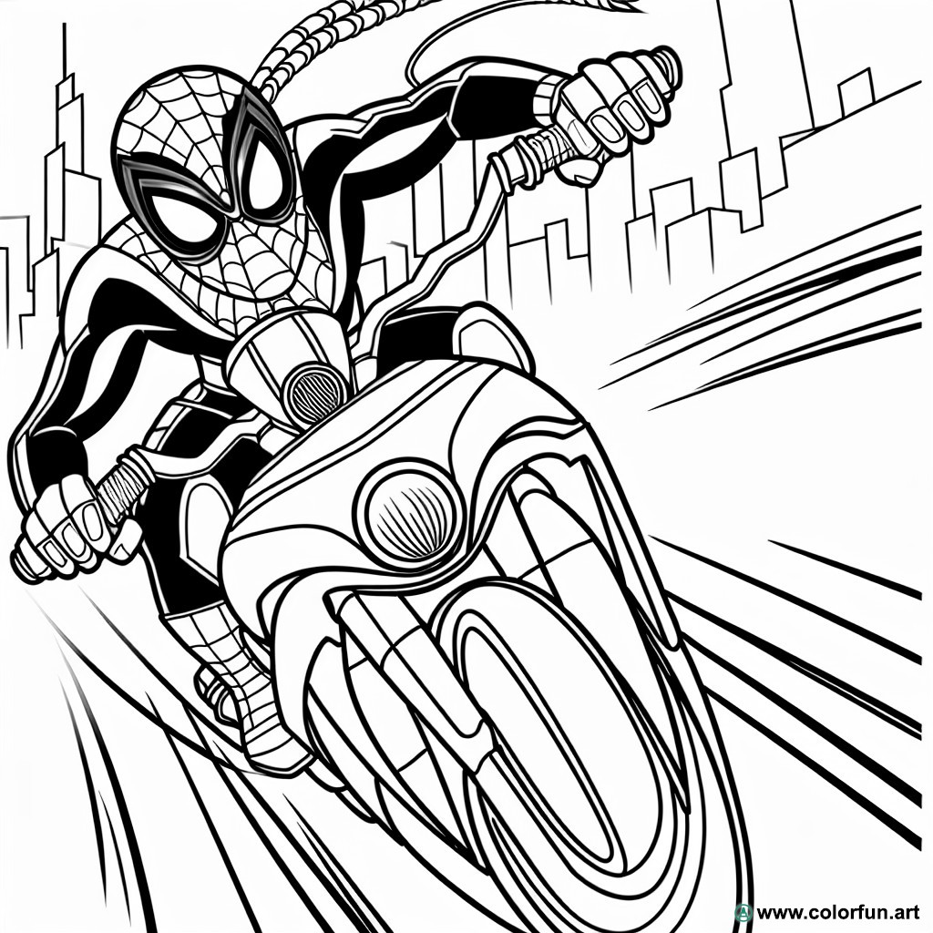 Spiderman motorcycle coloring page