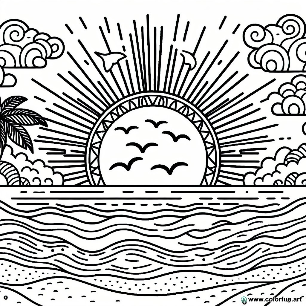 easy sunset coloring page