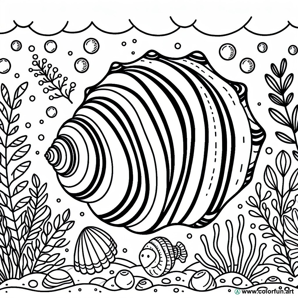 coloring page underwater seashell