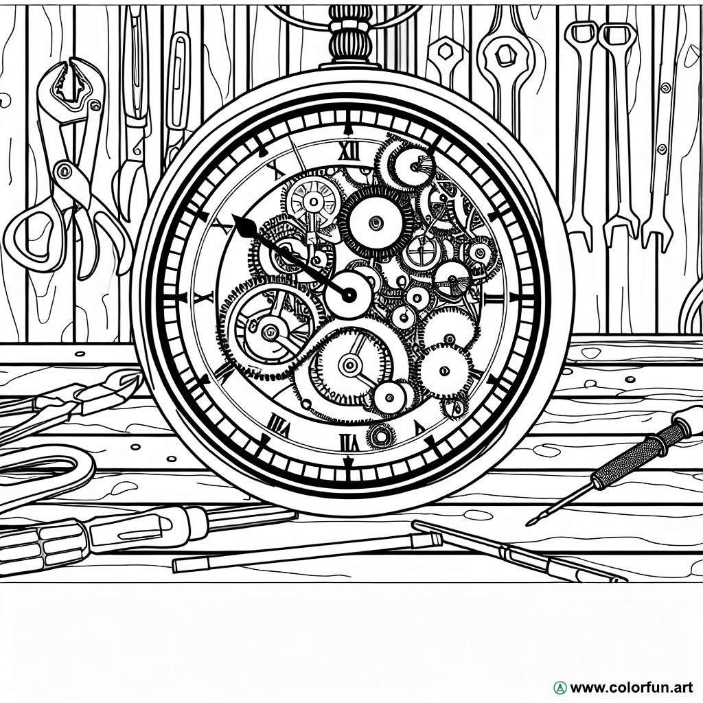 coloring page mechanical clock