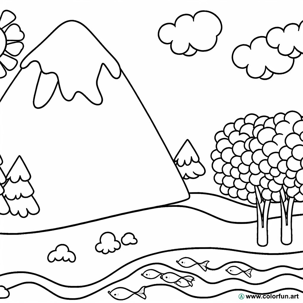 coloring page mountain landscape nature