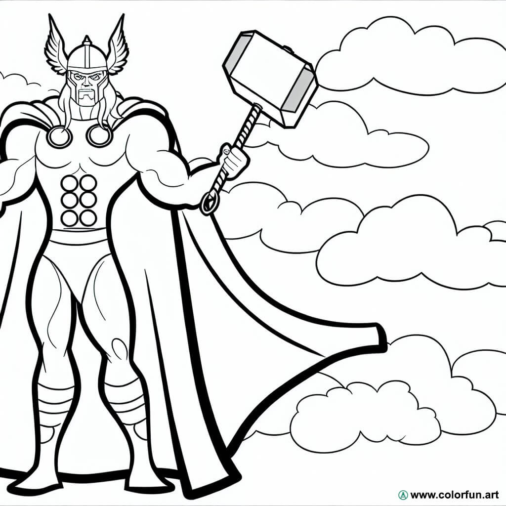 coloring page powerful thor