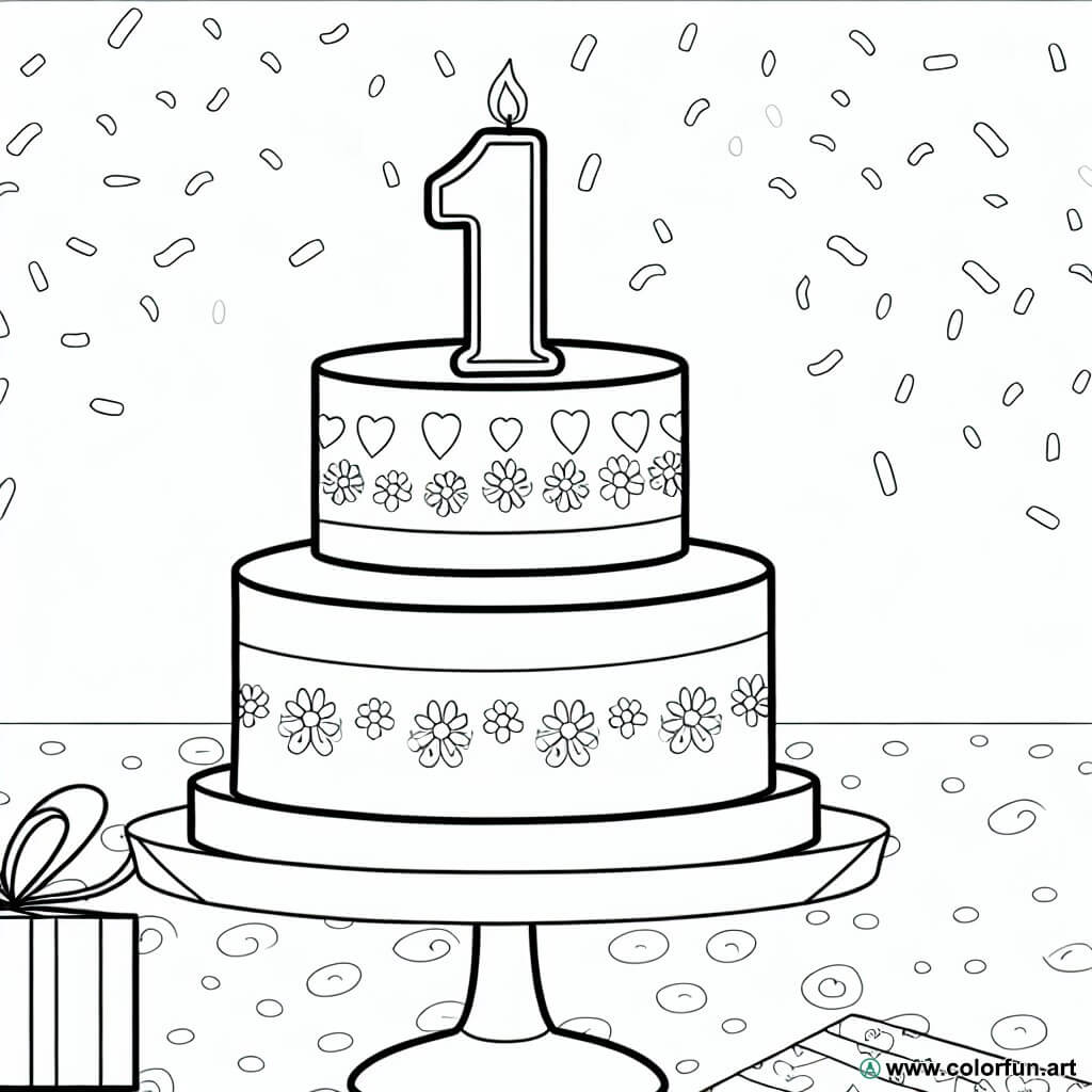 coloring page birthday cake girl