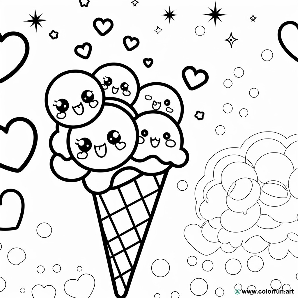 kawaii ice cream coloring page