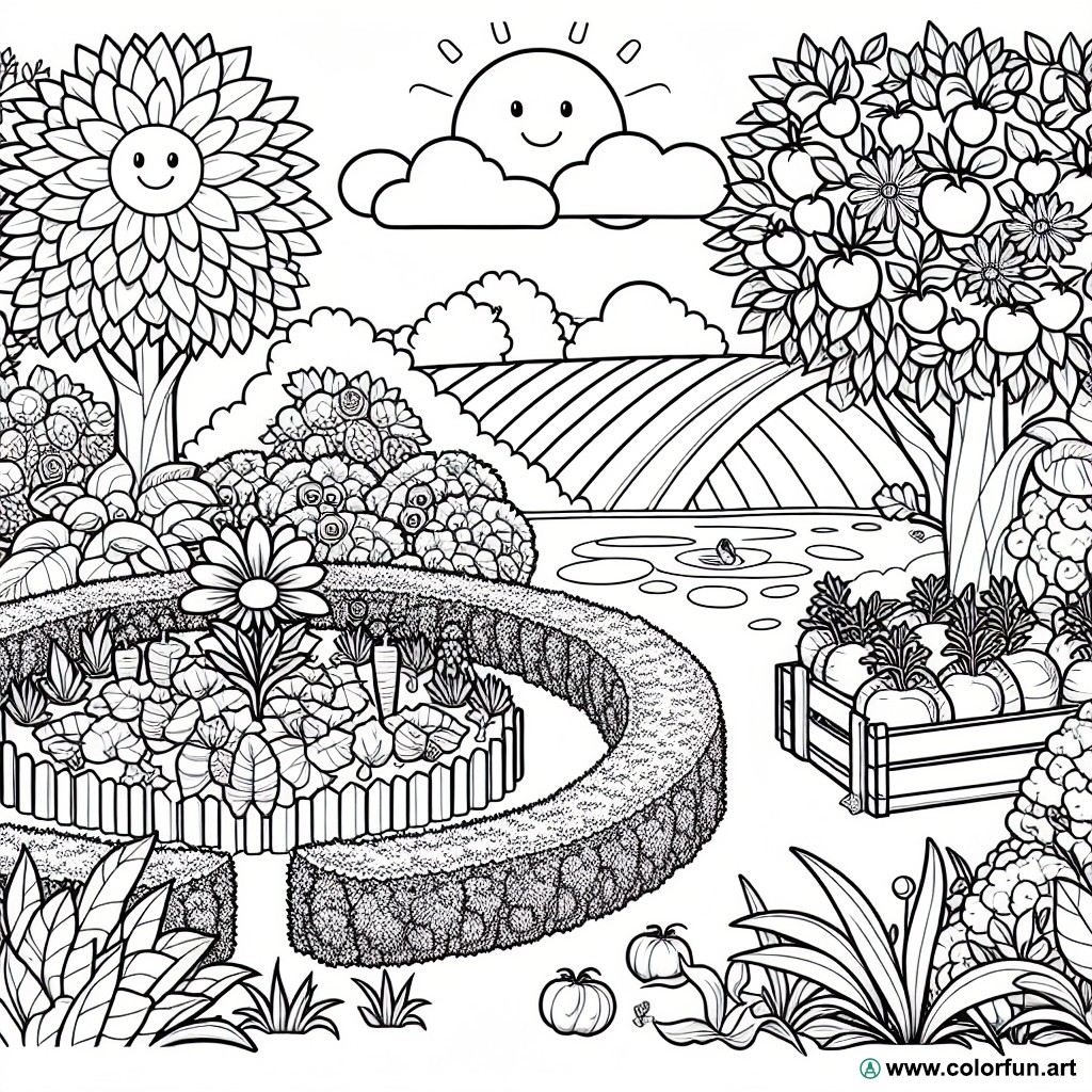 French garden coloring page