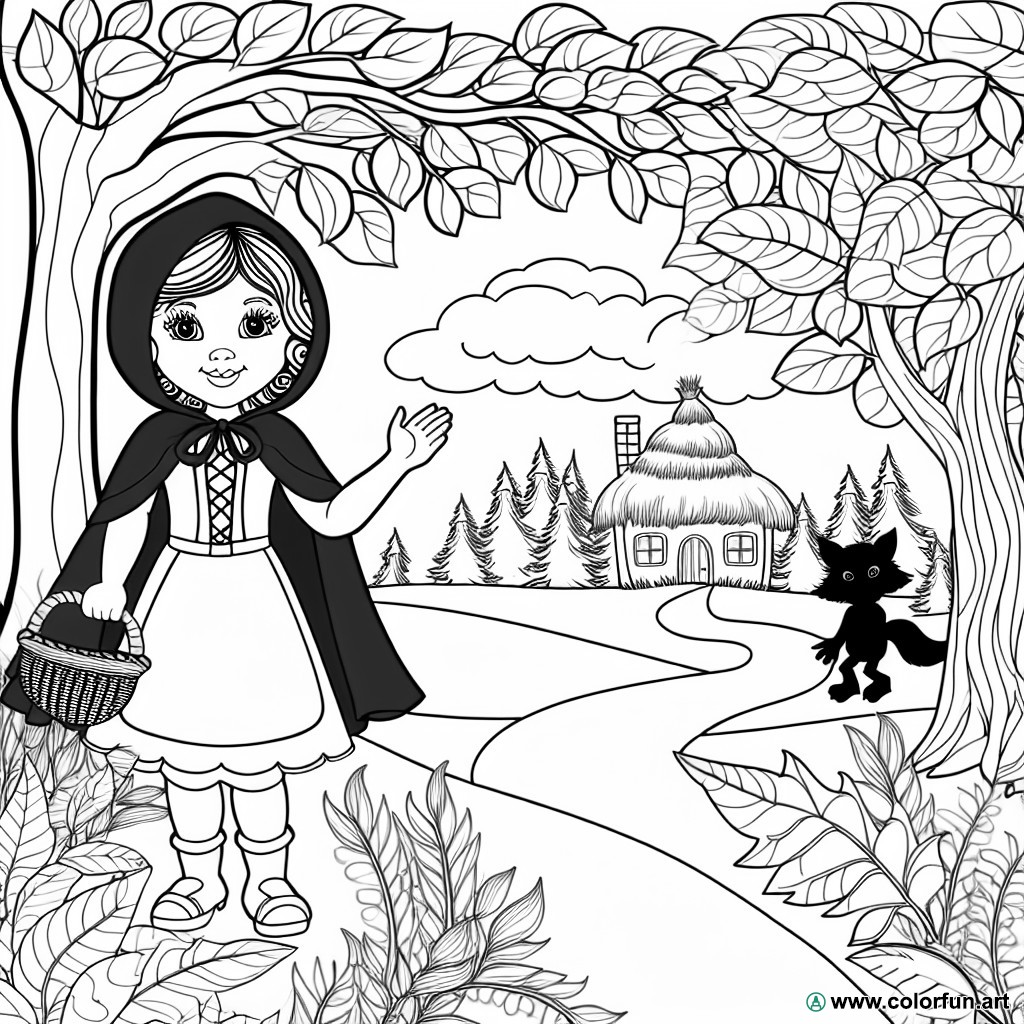coloring page little red riding hood forest