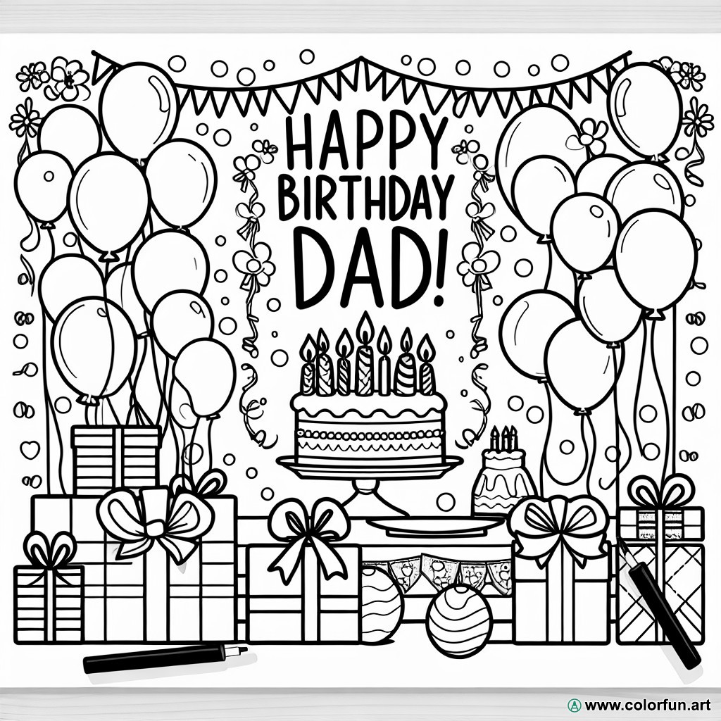 Artistic dad's birthday coloring page