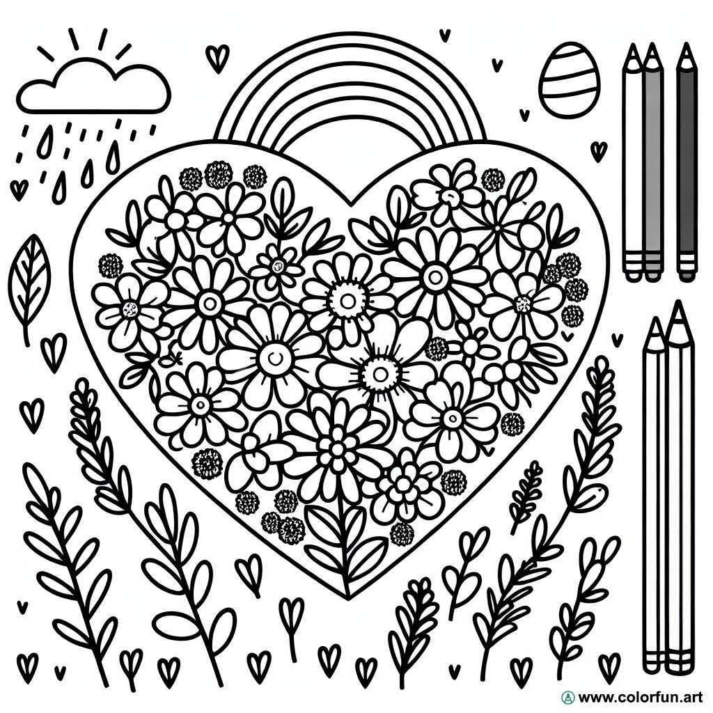 Coloring page flower bouquet in heart