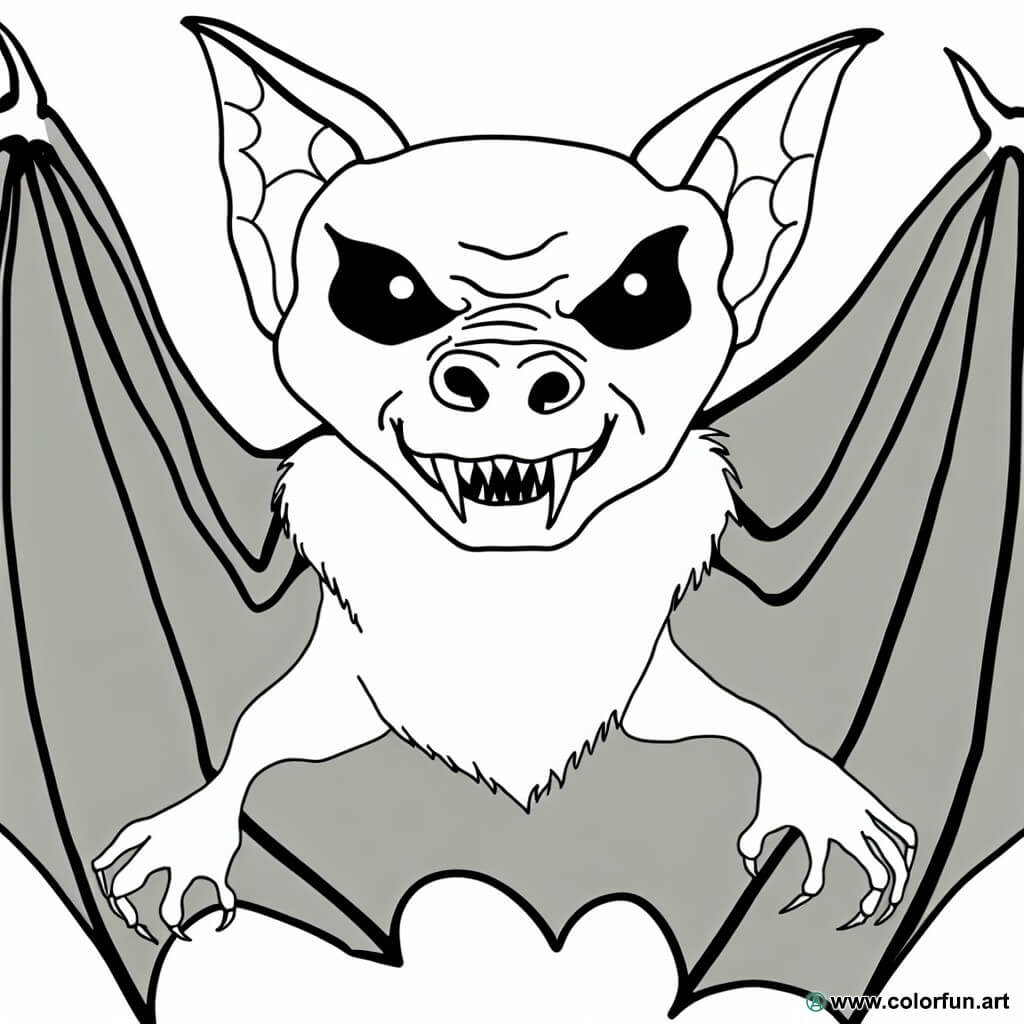 coloring page scary bat