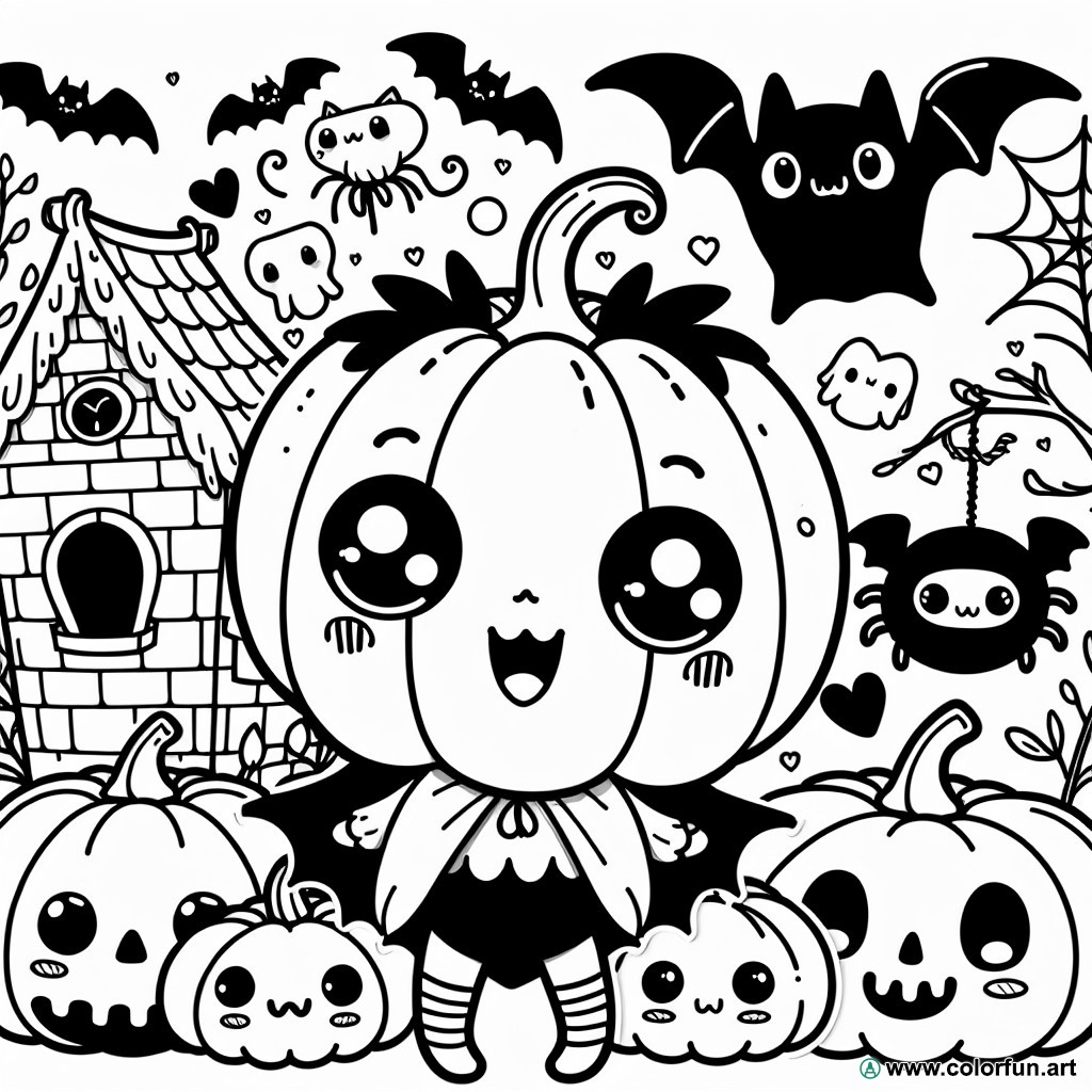 coloring page halloween kawaii easy