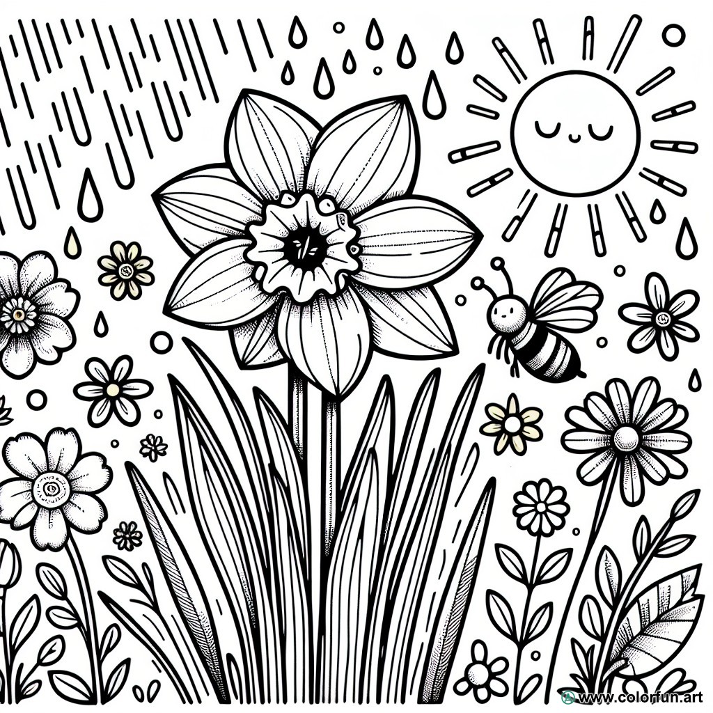 Artistic daffodil coloring page