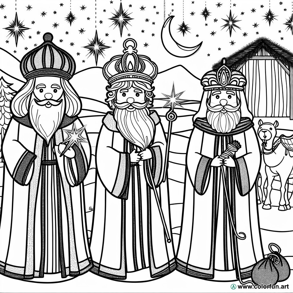 coloring page three wise men christmas