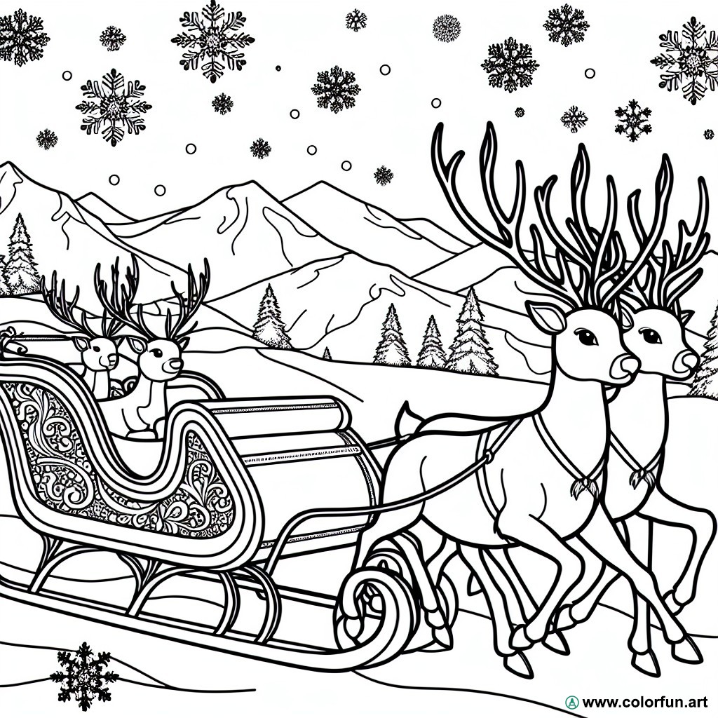 Coloring page sleigh and reindeer