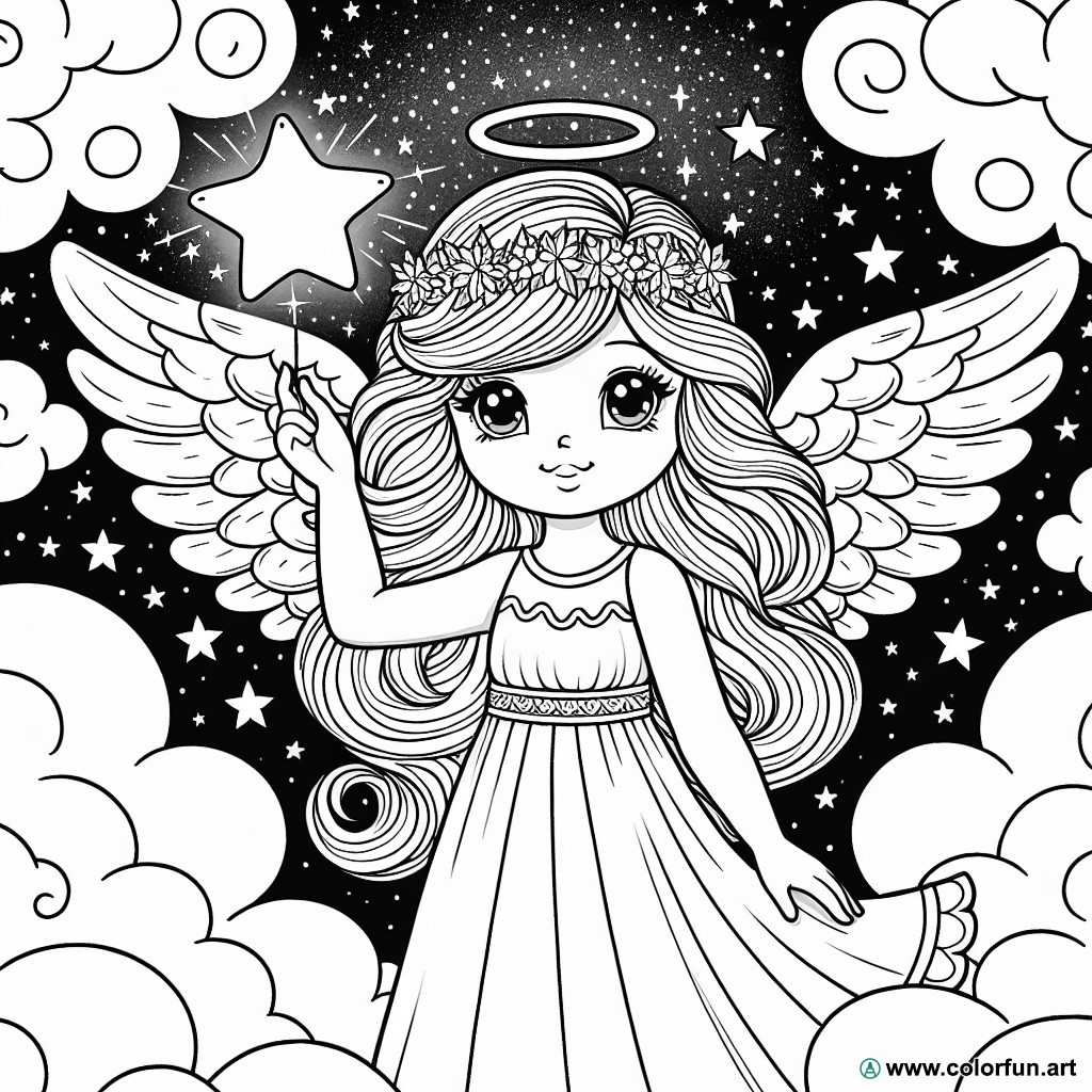 coloring page angel girl