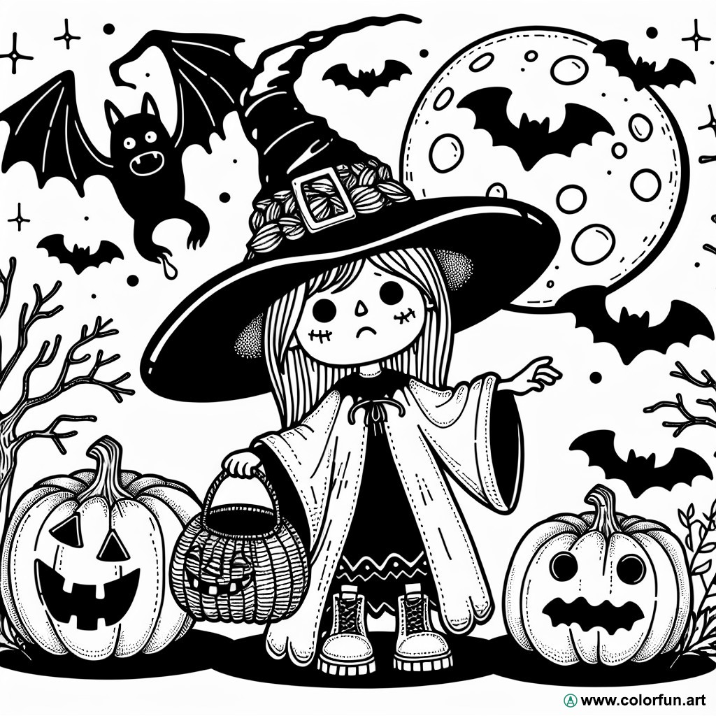 scary witch Halloween coloring page