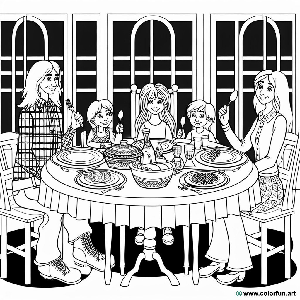 coloring page house at table
