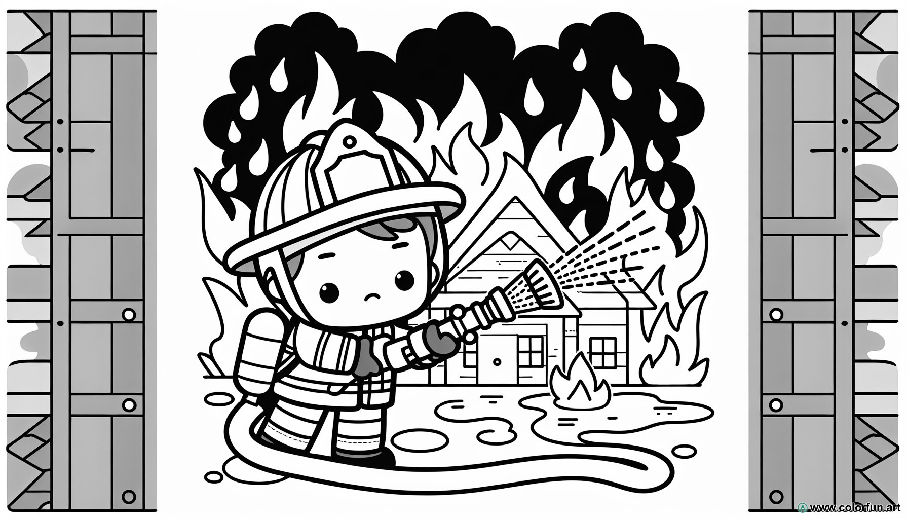 coloring page firefighter fire