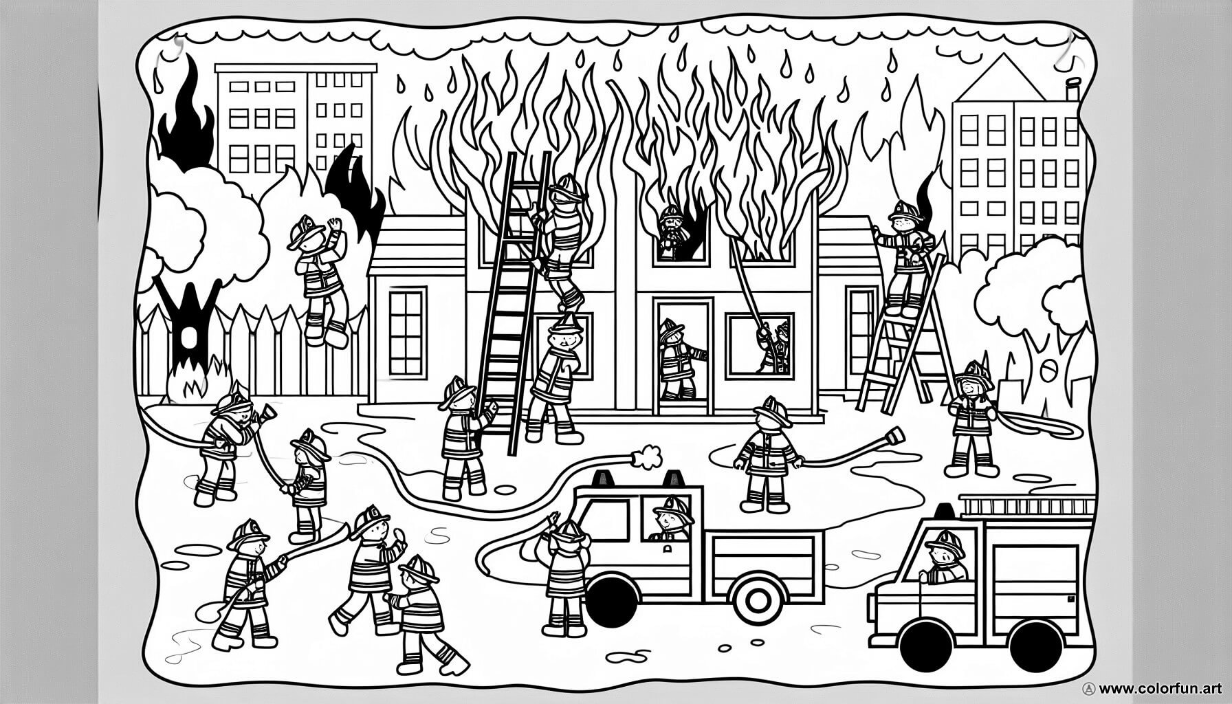 coloring page firefighters rescue