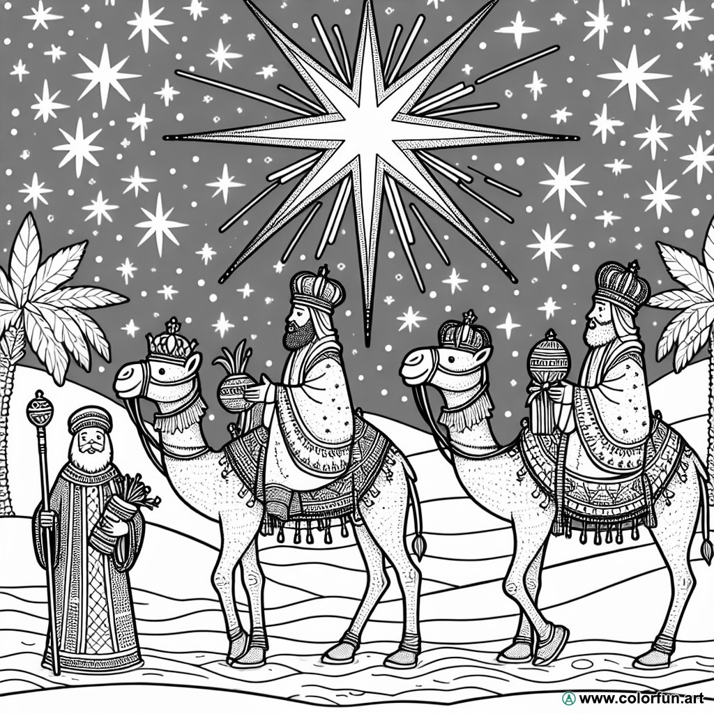 coloring page three wise men star