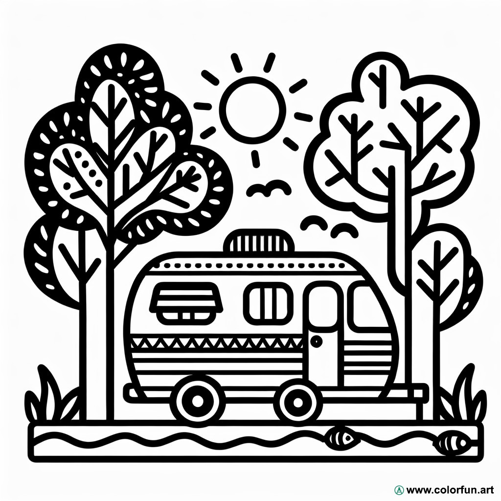coloring page camping car forest