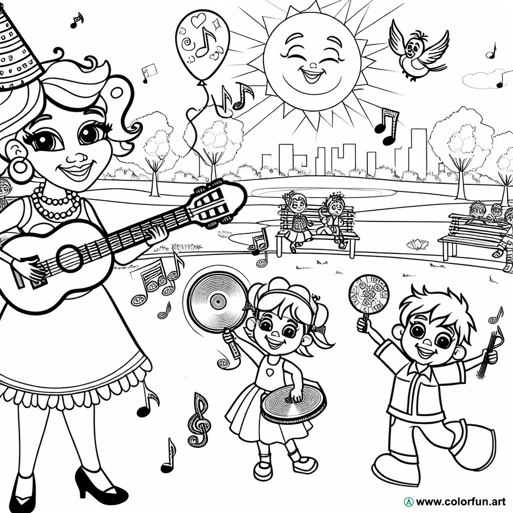 coloring page music festival nanny