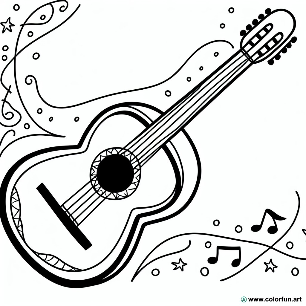 coloring page folk guitar