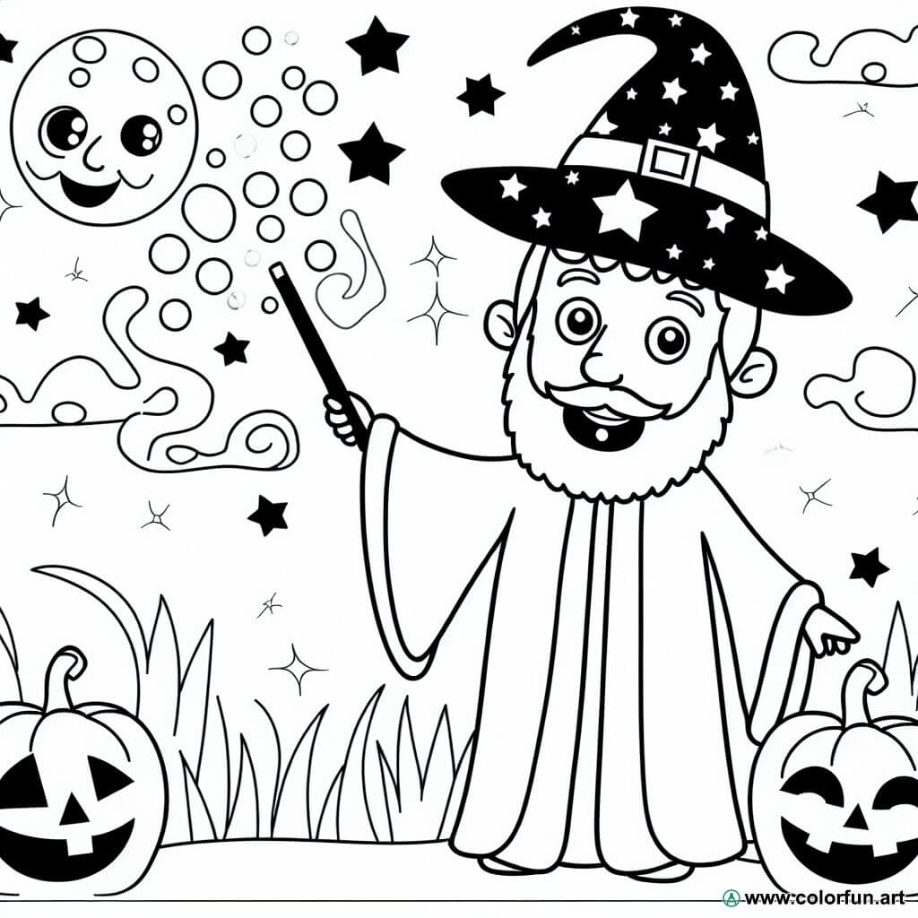 coloring page magician halloween