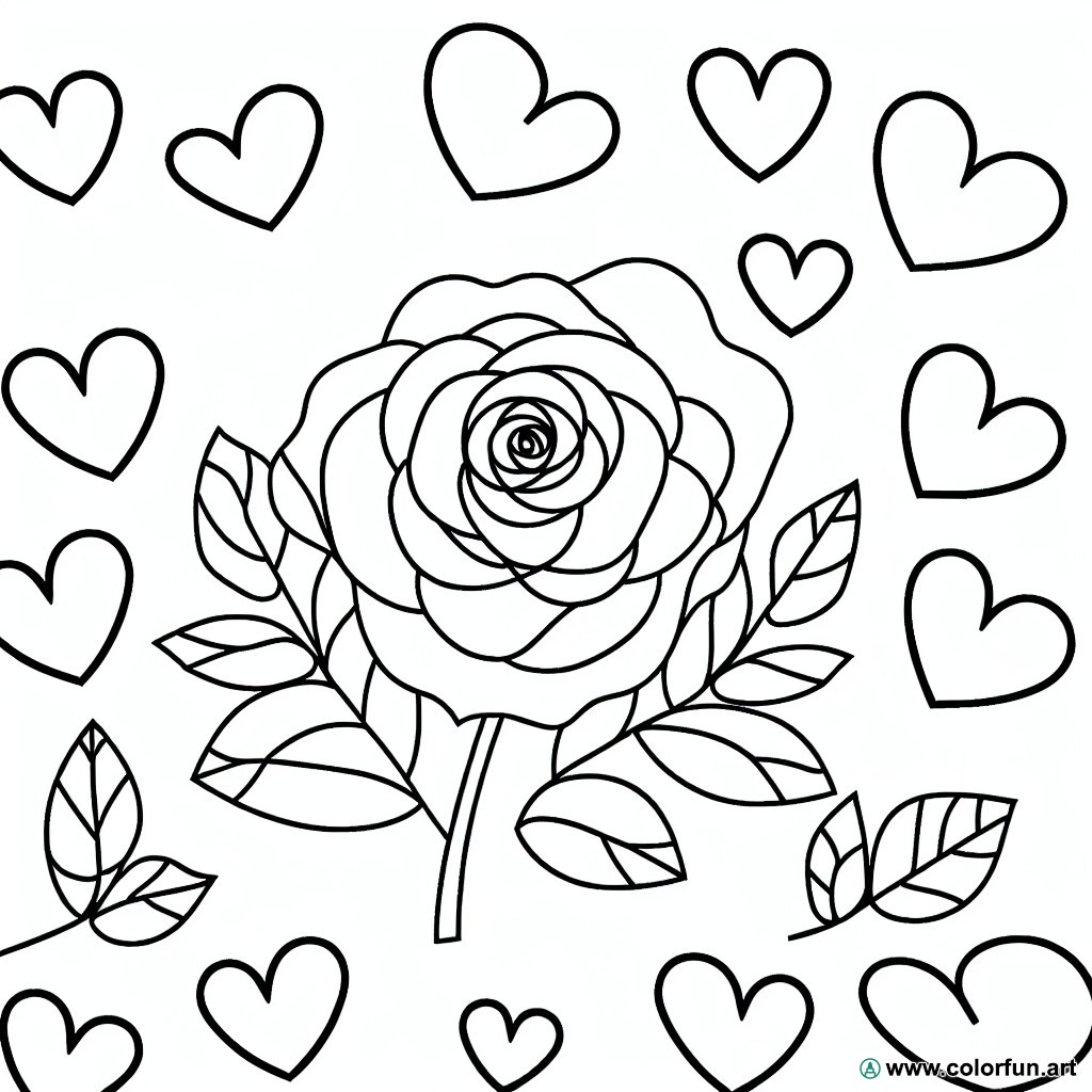 Coloring page rose and heart