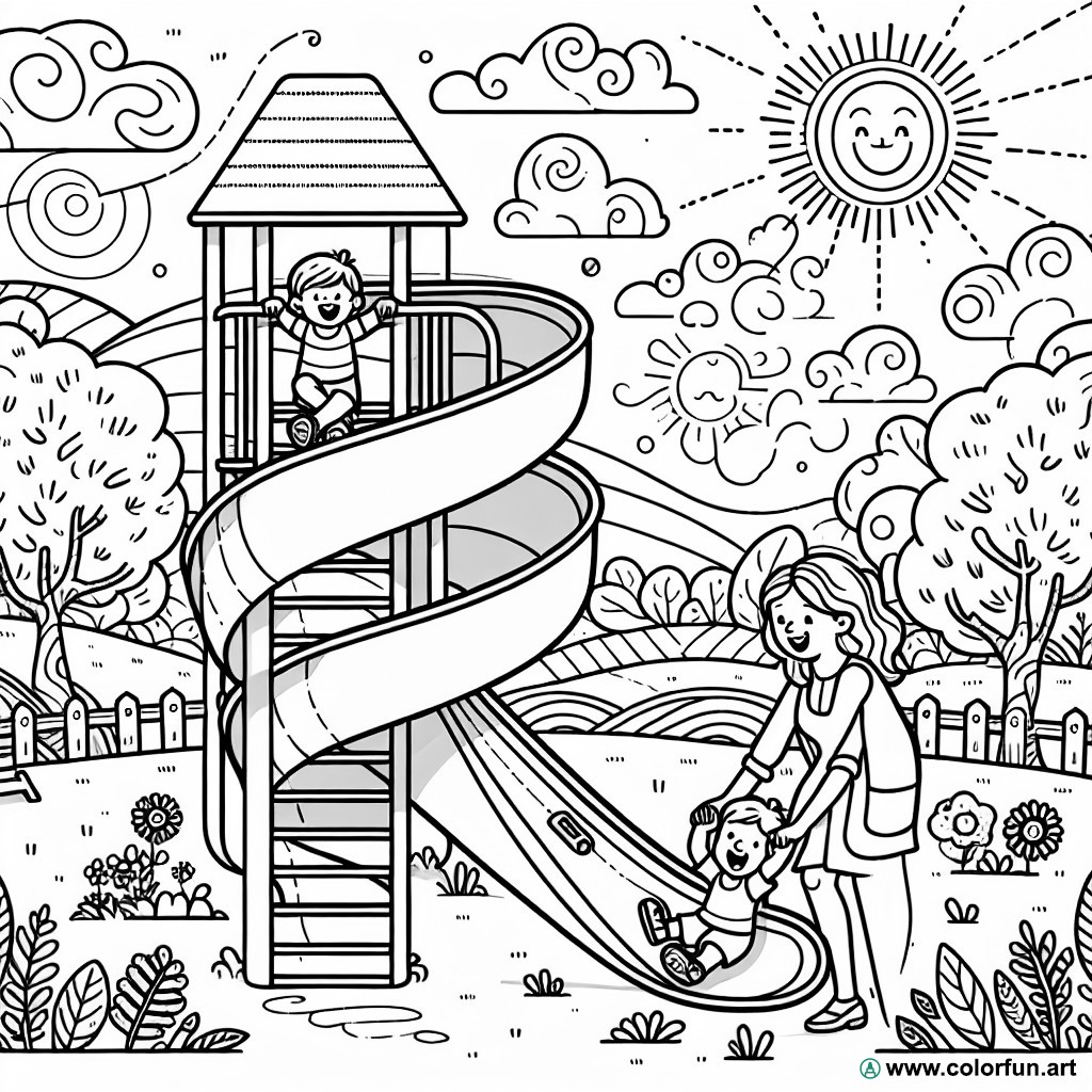 Family slide coloring page