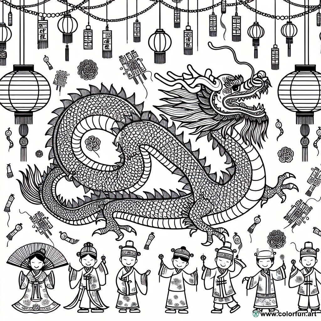 coloring page Chinese New Year dragon 2024