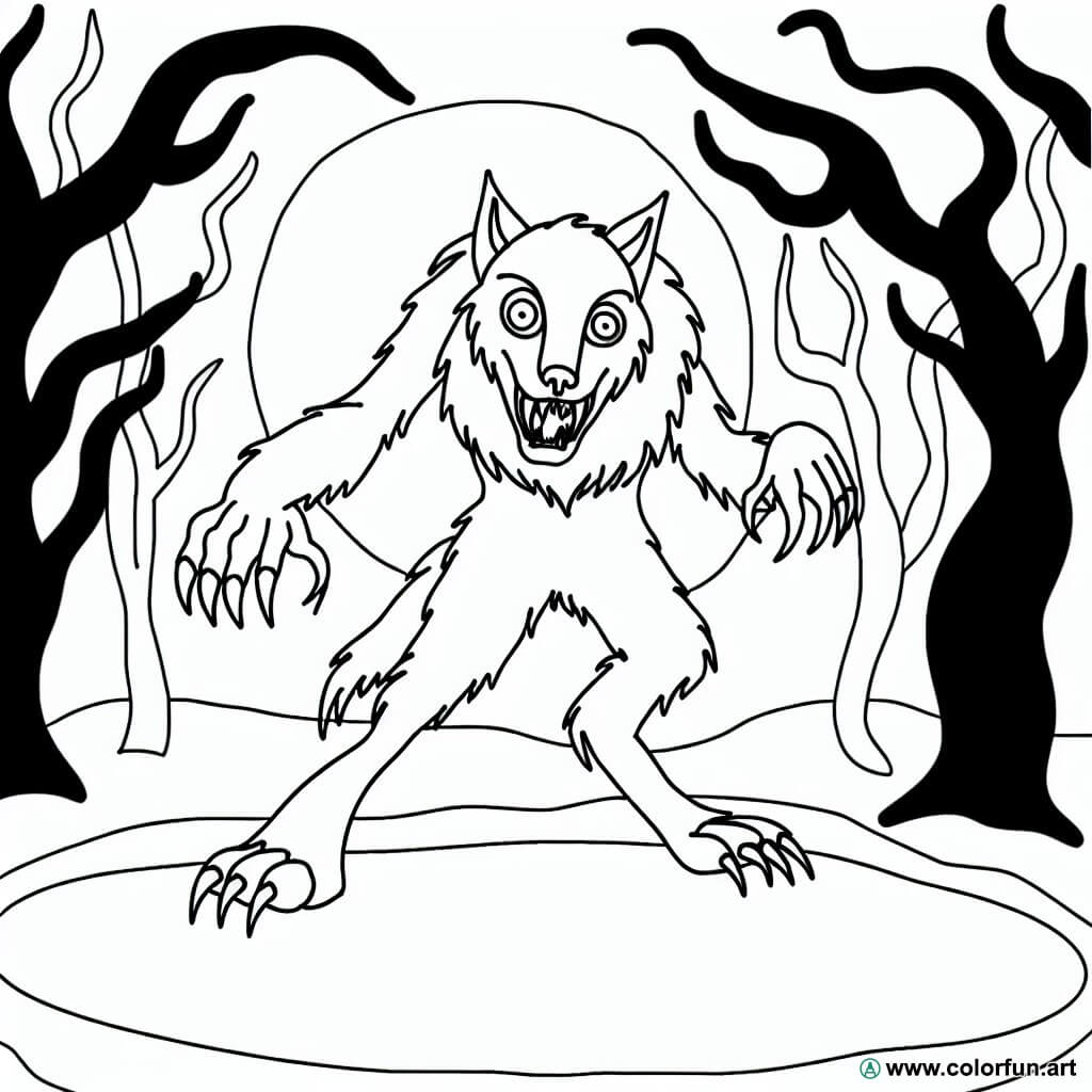 coloring page scary werewolf