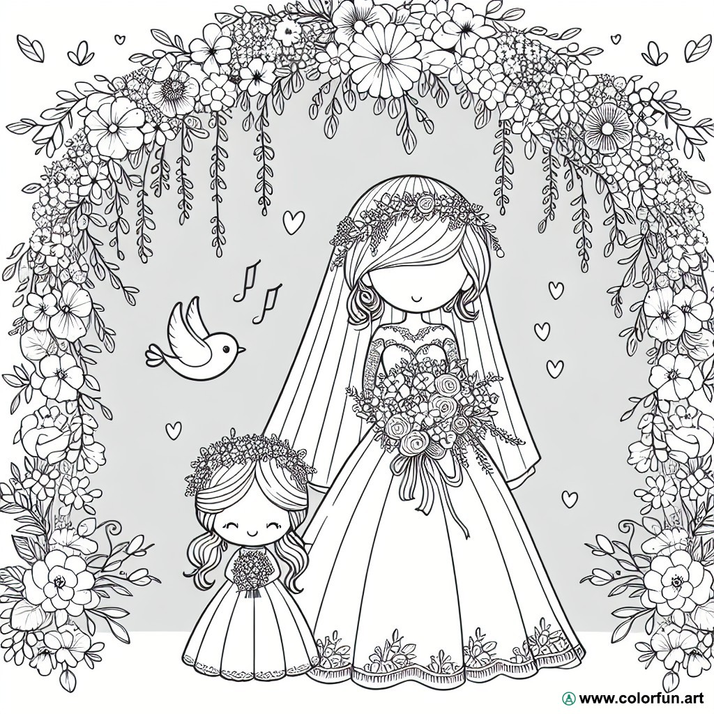 Romantic bride coloring page
