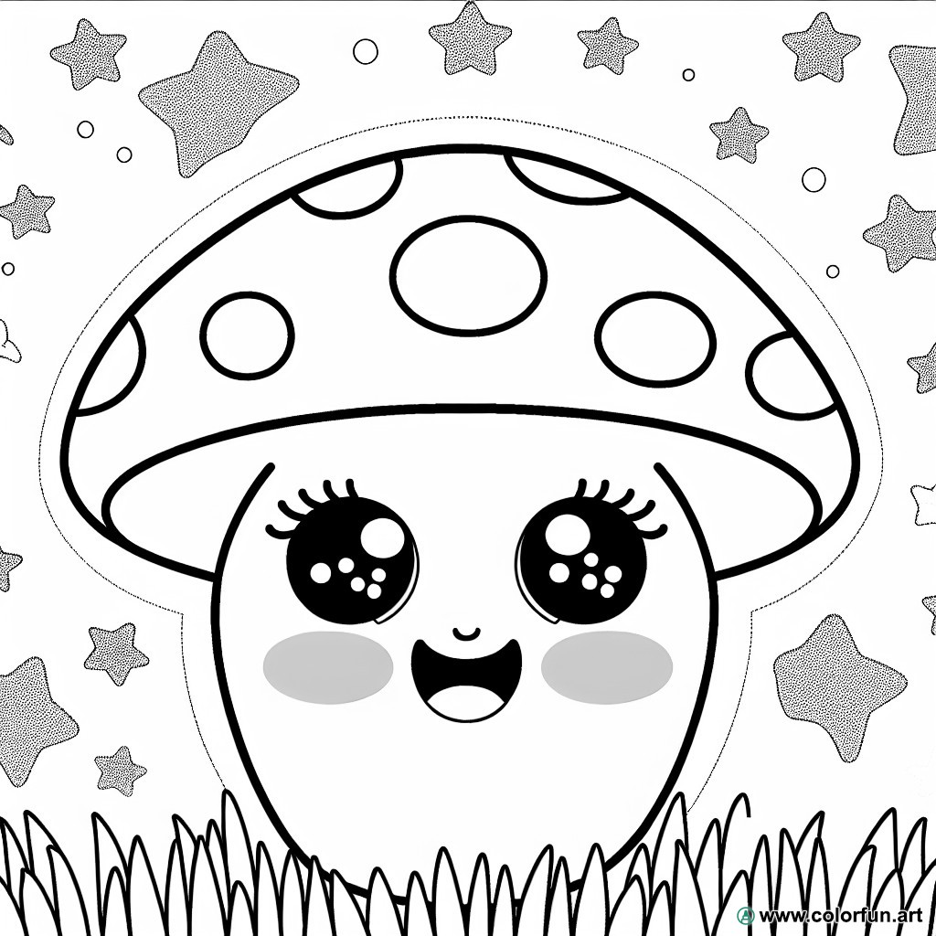 kawaii mushroom coloring page