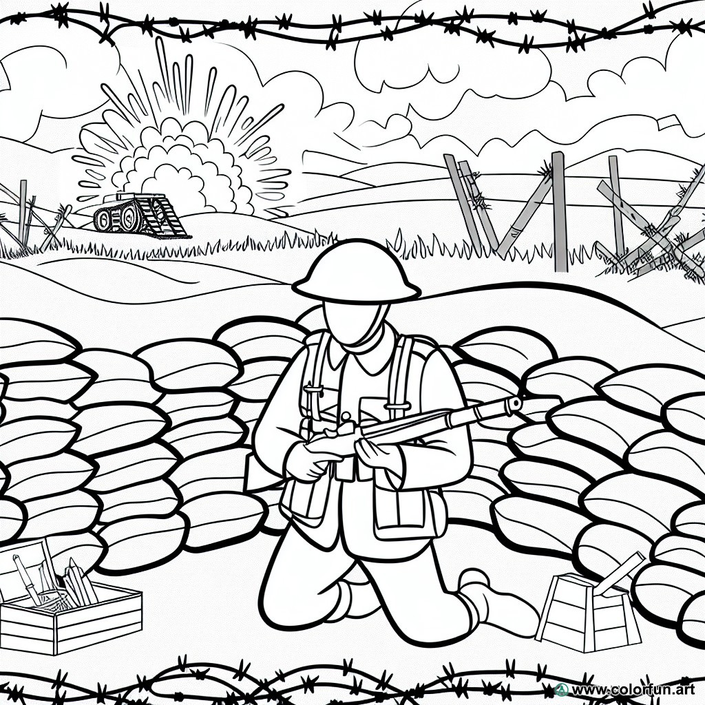 Trench warfare coloring page