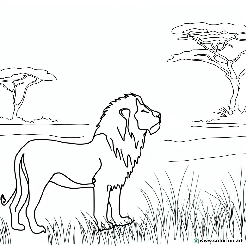 coloring page lion savannah