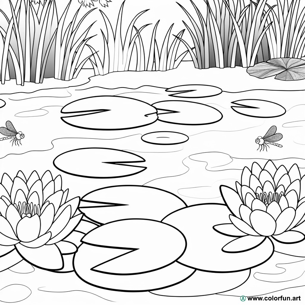 coloring page water lily nature