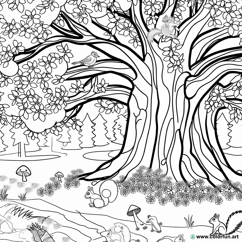 Forest landscape coloring page