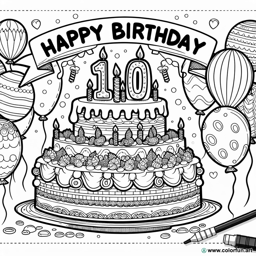 coloring page for 10 years