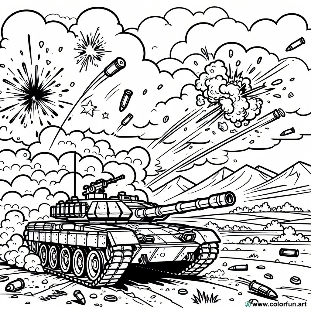coloring page tank combat