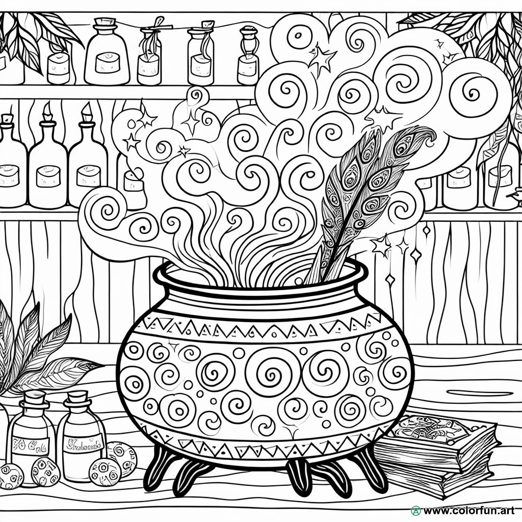 coloring page magic cauldron