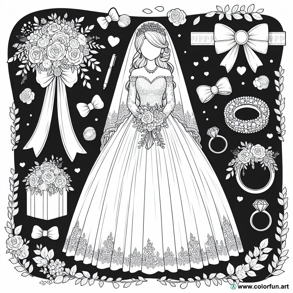 Coloring page bride wedding dress