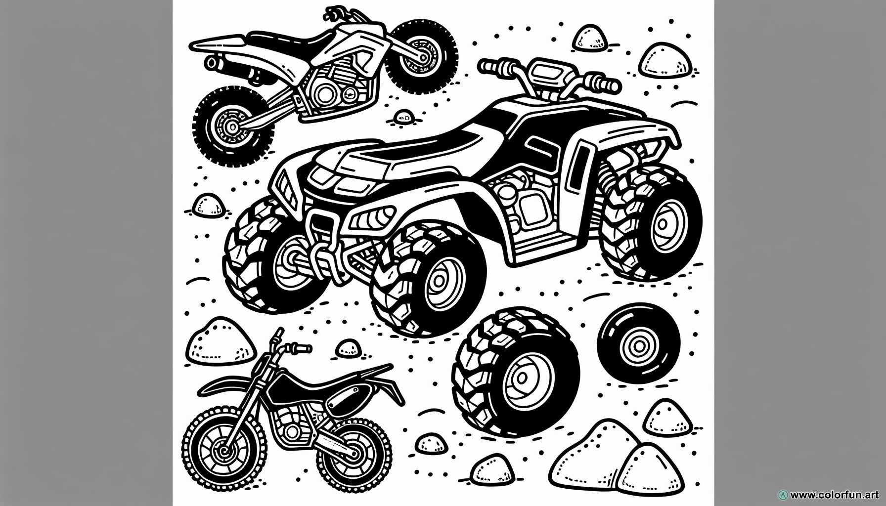 Coloring page quad and motorcycle
