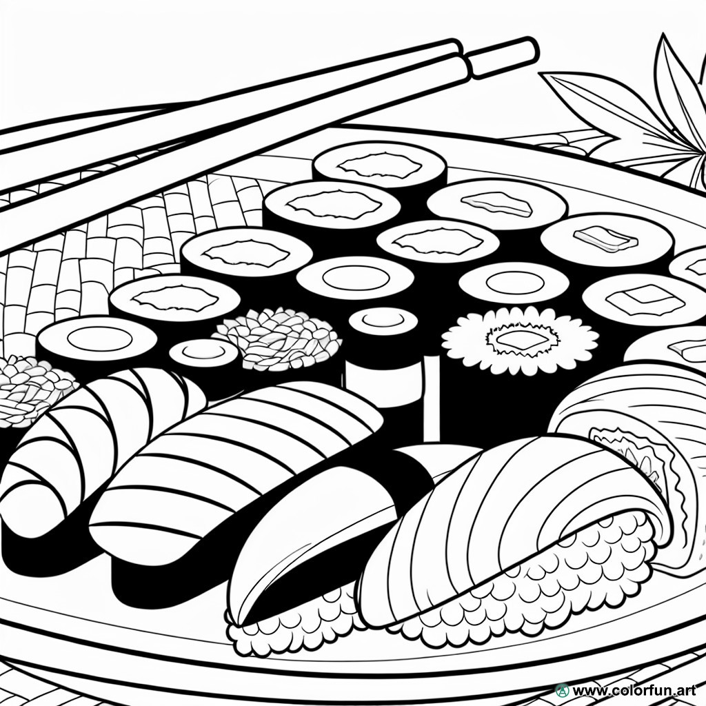 coloring page sushi japan